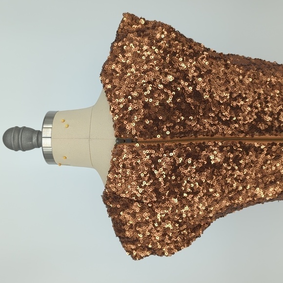 French Connection Sequin Cowl Neck Dress Brown 2 party cocktail evening NYE - Picture 4 of 7